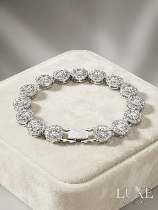 Other - Stainless Steel AAA CZ Cluster Halo Link Bracelet 8" Silver